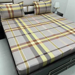 Pure Decor Grey & Brown Geometric 330 TC Queen Bedsheet with 2 Pillow Covers-image-74