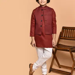 PRINTINDIA Boys Band Collar Three-Quarter Sleeves Regular Kurta & Churidar & Nehru Jacket-14