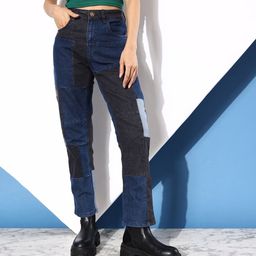 Kook N Keech Women Cool Blue Straight Fit Colourblocked Stretchable Upgraded denims Jeans-image-46