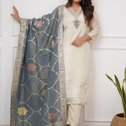PEENGAX Women Floral Embroidered Kurta with Trousers & Dupatta-image-47