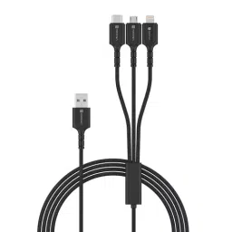 Portronics 3-in-1 Konnect A Trio Multi Functional Cable 1.5 m Length Black, POR 1313-14