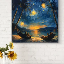 Myntra Elegant Homes Blue & Gold-Toned Beach Printed Canvas Wall Art-image-23