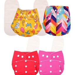Deedry Cloth Diapers Reusable With Insert Pack of 4 - Multi Color-12