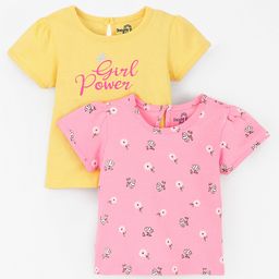 Doodel Poodle 100% Cotton Half Sleeves T-Shirt Text & Floral Print Pack of 2- Yellow & Pink-picture-21