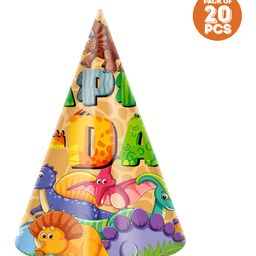 Zyozi Dinosaur Theme Birthday Party Hats Happy Birthday Cone Party Hats for Kids Multicolor - Pack of 20-image-43