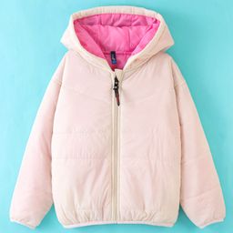 Little Kangaroos Full Sleeves Padded & Hooded Solid Winter Pocketable Jacket - Pink Ivory-image-41