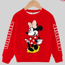 KUCHIPOO Disney Featuring Full Sleeves Minnie Printed Cotton Fleece Winter Wear Sweatshirt - Red-picture-37