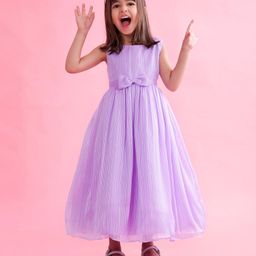 Babyhug Woven Sleeveless Party Gown with Bow Applique & Stripe Design-Lavender-picture-21