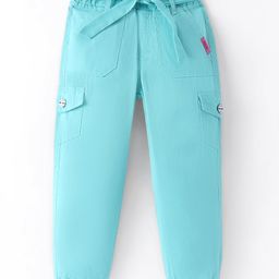 Olio Kids Cotton Knit Solid Trouser with Cloth Belt- Sea Green-image-84