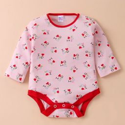 Ben Benny 100% Cotton Interlock Knit Full Sleeves  Onesie Text Print - Pink & Red-image-55