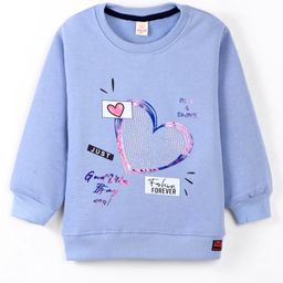 Olio Kids Fleece Knit Full Sleeves Sweatshirt With Foil Text & Heart Print - Light Blue-picture-10