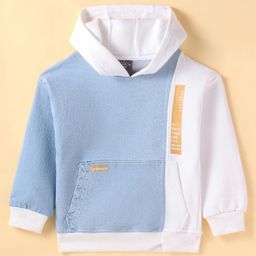 Little Kangaroos Fleece Knitted Full Sleeves Hooded Jacket With Kangaroo Pockets - White-image-34