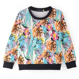 Tiara Fleece Full Sleeves Floral Crayon Printed Sweatshirt - Multi Colour-image-2