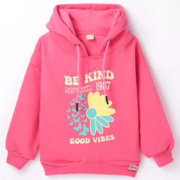 Olio Kids Fleece Knit Full Sleeves Hooded Sweatshirt with Text & Butterfly Print - Dark Pink-picture-4
