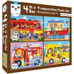 Play Panda 4 in a Box Vehicles Puzzle With 90 Pieces - Multicolor-18