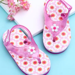 Babyoye Velcro Closure Flip Flops with Floral Applique & Print - Pink-image-19