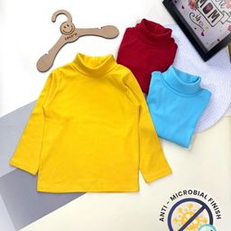 COCOON ORGANICS Cotton Rib Pack Of 3 Full Sleeves Solid Anti Microbial Tees - Yellow Red & Sky Blue-image-99