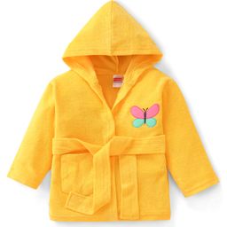 Babyhug Terry Knit Full Sleeves Hooded Bath Robe with Butterfly Embroidery - Yellow-image-93