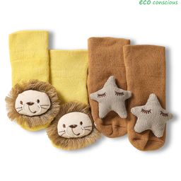 Babyoye Bamboo Cotton Knit Ankle Length Socks with Star & Lion Applique Pack of 2 - Yellow & Tan-image-15