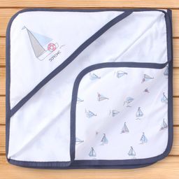 Doreme Interlock Knit Hooded Towel and Wrapper Nautical Print L 83.5 x B 83 cm - Navy Blue-image-56