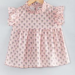 Hugsntugs Cotton Woven Frill Sleeves Floral Motifs Printed Top - Light Pink-image-80