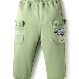 Little Kangaroos Cotton Knit Full Length Fleece & Woollen Lounge Pant With Text Print & Ear Applique - Mint-picture-33