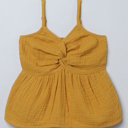 Taffykids 100% Cotton Woven Sleeveless Knot Designed Peplum Top - Mustard Yellow-picture-37