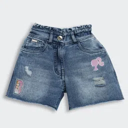 Barbie by Tiny Girl Denim Woven Characters Printed Distressed Shorts - Dark Blue-picture-32