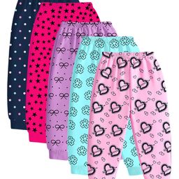 KUCHIPOO Cotton Blend Knit Pack Of 5 Hearts Stars & Floral Printed Pajamas - Pink Lilac Aqua & Navy Blue-picture-11