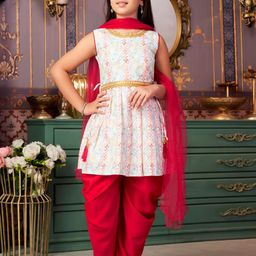 BAESD Girls Woven Design Round Neck A line Kurta With Patiala & Dupatta-image-12