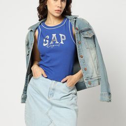 GAP Brand Logo Printed Ribbed Tank Top-image-60