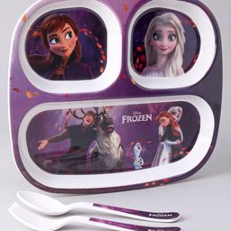 Disney Frozen Rectangular Section Plate With Spoon & Fork - Purple image 2