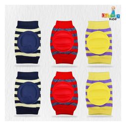 Chinmay Kids Crawling Anti-Slip Padded Stretchable Elastic Cotton Soft Breathable Comfortable Knee & Elbow Cap Safety Protector with Lining Pattern Pack of 3  - Multicolour image 2