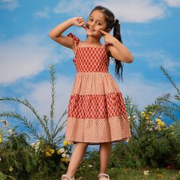 VASTRAMAY Girls Polka Dot Printed Flutter Sleeve Cotton Fit & Flare Dress-image-1