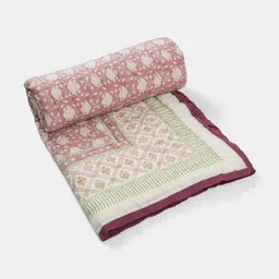 Fabindia Jarul Purple & Cream-Coloured Floral Printed Cotton AC Room Single Bed Quilt-image-84