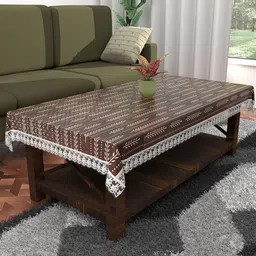 Kuber Industries Cream & Brown Floral Printed 4-Seater Table Cover-5