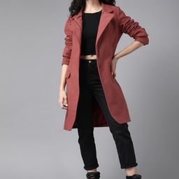 Roadster Women Rust Red Solid Longline Tailored Jacket-picture-27