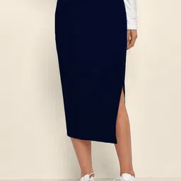 QIOA Pencil Below Knee Slit Skirt-image-88
