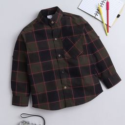 BAATCHEET Boys Band Collar Tartan Checked Cotton Casual Shirt-image-70
