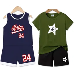 MITANSH Boys Pack Of 2 Typographic Printed T-shirt With Shorts-picture-16