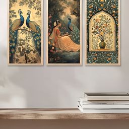 WALLLANE Beige & Green 3 Pieces Floral and Botanical Wooden Wall Paintings-image-70