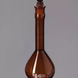 Glassco 2 ml Amber Volumetric Flask Class A Narrow Neck with Penny Head Glass Stopper Serialized 134.236.00BA-10