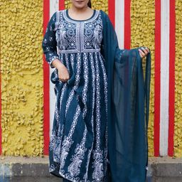 KALINI Punah Floral Embroidered Panelled Georgette Anarkali Kurta With Trousers & Dupatta-picture-25