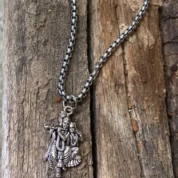 KALAFICIAL Unisex Rhodium-Plated Krishna Radha Pendant with Box Chain-picture-11