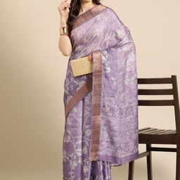 Silk Land Floral Printed Zari Block Print Saree-image-71