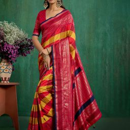 Sangria Multi Tussar Silk Block Print Ready to Wear Saree-picture-25