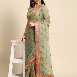KALINI Green Poly Georgette Bandhani Sarees-picture-15