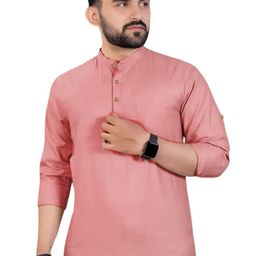 Yugnik Men Solid Slim Fit Mandarin Collar Full Sleeve Cotton Kurta-image-78