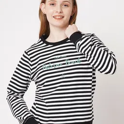 Kraus Jeans Women Striped Printed Round Neck Pullover Sweatshirt-picture-53