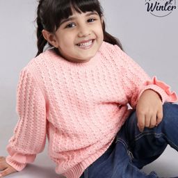 Babyoye Cotton Knit Full Sleeves Embroidered Pullover Sweaters - Pink-image-2